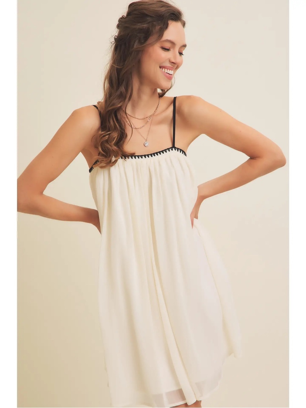 Women's Cream Chemise with Black Trim